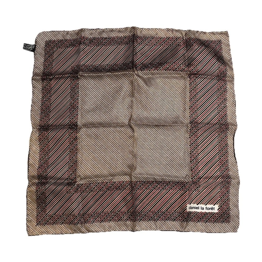 NWT Daniel La Forêt Silk Scarf Bandana 18" Striped Vintage 70s Brown Red White